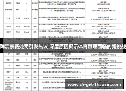 魏震禁赛处罚引发热议 深层原因揭示体育管理面临的新挑战